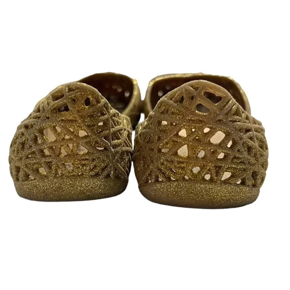 Mel Dreamed By Melissa + Campana Sz 2 Gold Glitter Zig Zag Flats